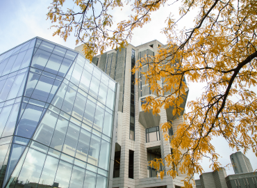 Robarts Library behind autumn leaves