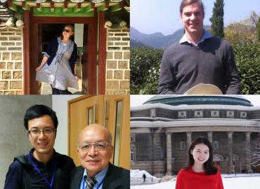 Collage of students: Jessica Morgan-Brown, Mark Lush, Shasha Liu and Gabriel (Ruoyang) Weng with Professor Vincent Shen.